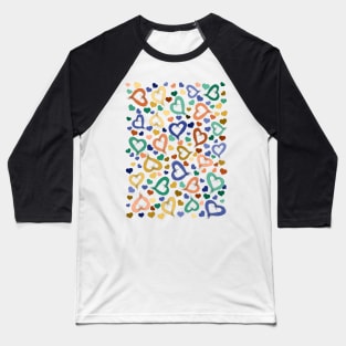 Colorful Heart-Adorned Design Baseball T-Shirt